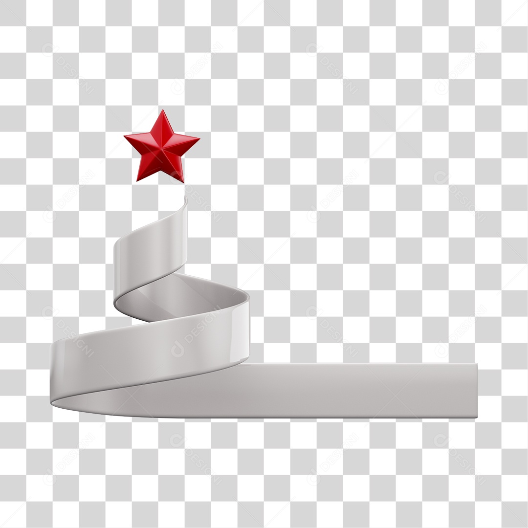 Enfeite Natalino Fita Branca Com Estrela Vermelha Elemento 3D PNG Transparente