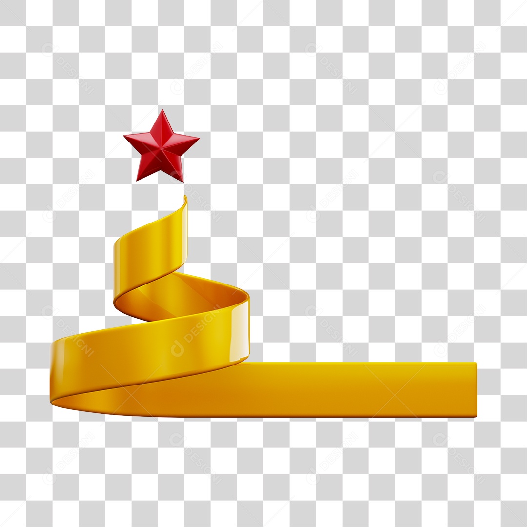 Enfeite Natalino Fita Amarela Com Estrela Vermelha Elemento 3D PNG Transparente