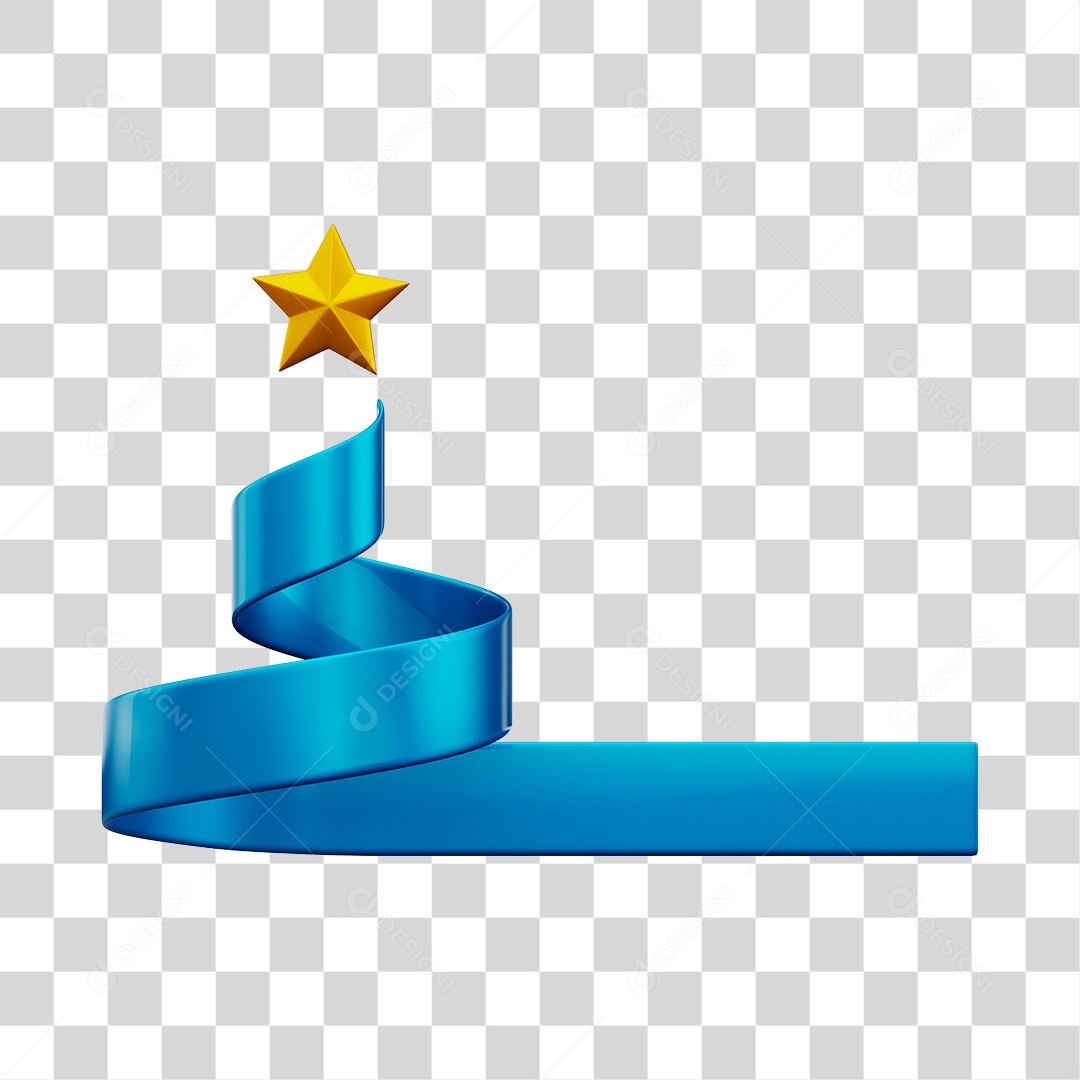 Enfeite Natalino Fita Azul Com Estrela Elemento 3D PNG Transparente