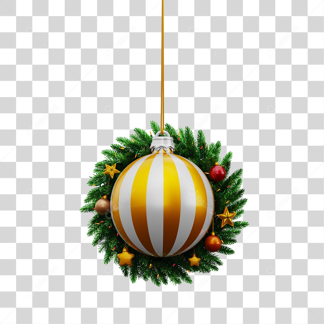 Enfeite Natalino Guirlanda e Bola de Natal Elemento 3D PNG Transparente