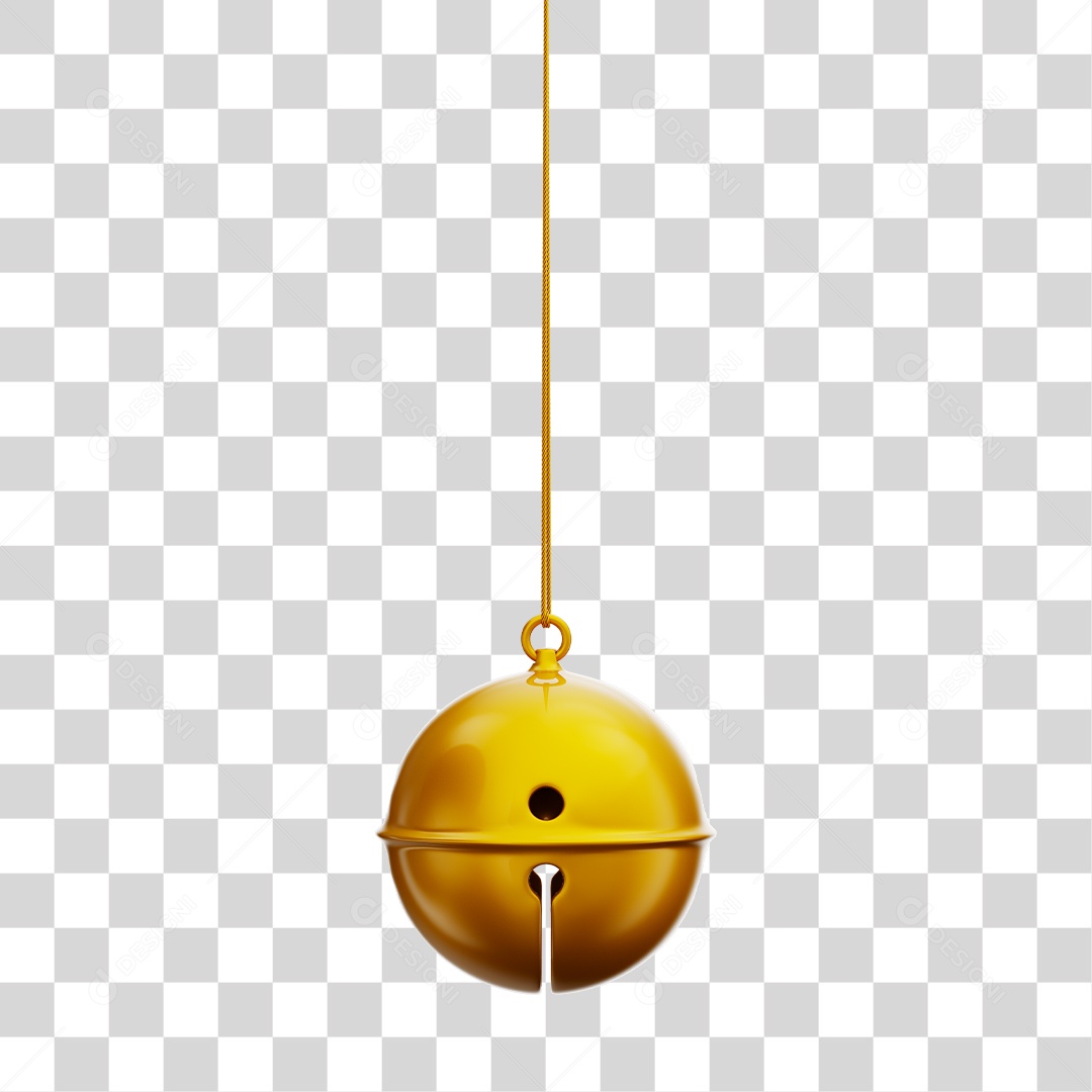 Sino Natalino Pendurado Por Cordão Dourado Elemento 3D PNG