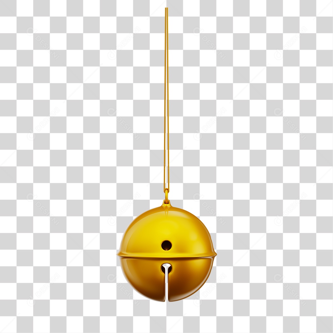 Sino Natalino Pendurado Por Cordão Dourado Elemento 3D PNG
