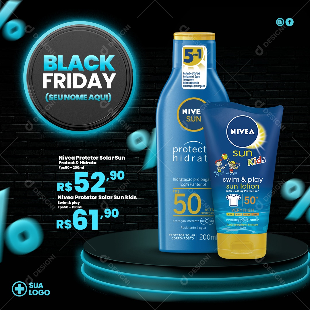 Black Friday Nívea Protetor Solar Sun Venha Conferir Social Media PSD Editável