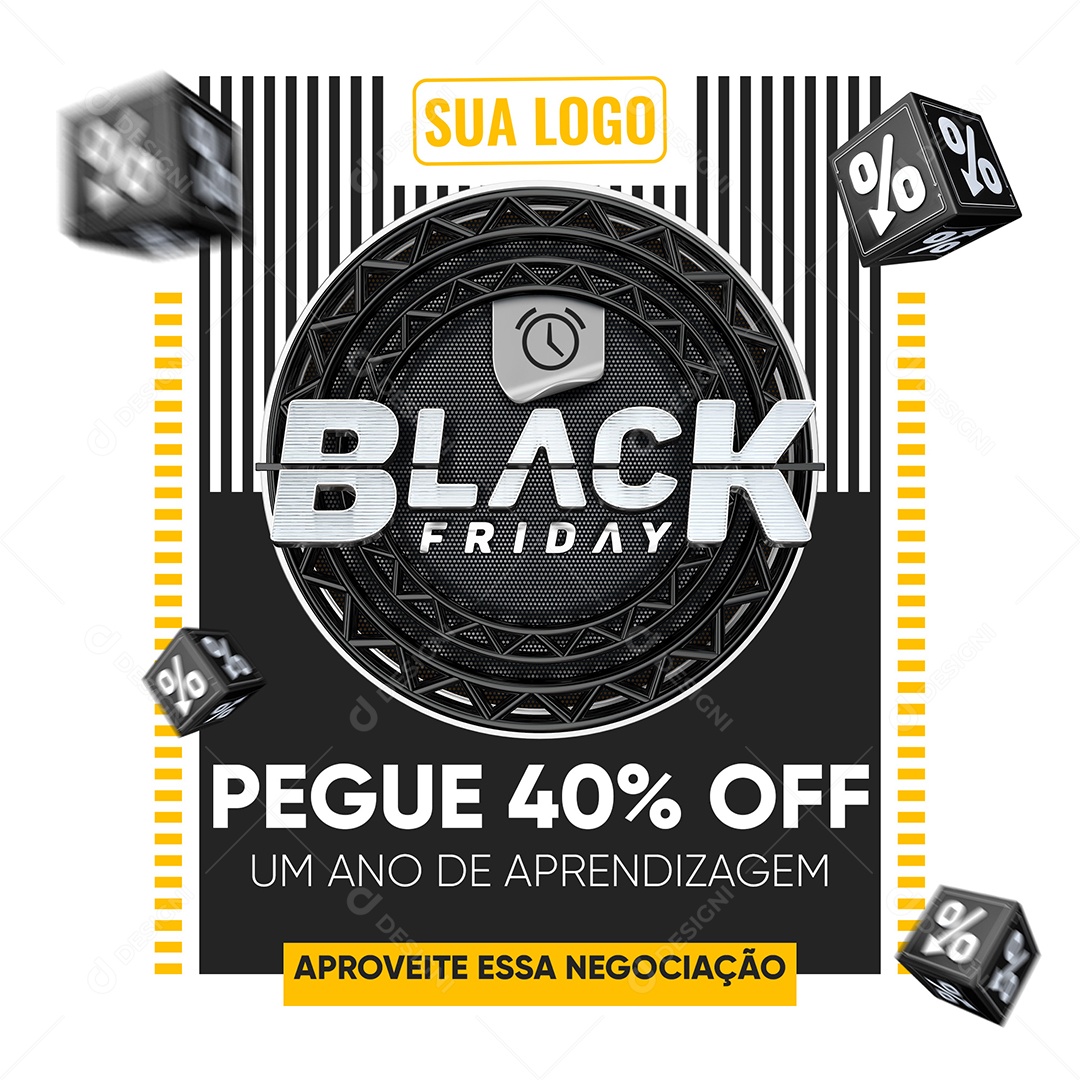 Black Friday Pegue 40% Off Um Ano de Aprendizagem Social Media PSD Editável