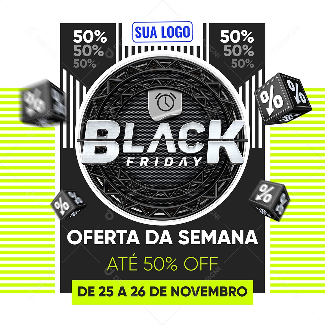 Oferta da Semana Até 50% Off Black Friday Social Media PSD Editável