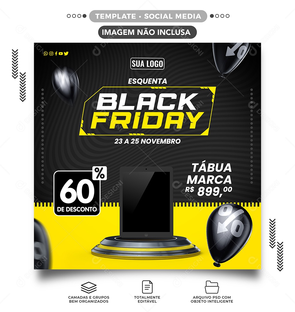 Esquenta Black Friday 60% De Desconto Tábua Eletrodomésticos Social Media PSD Editável