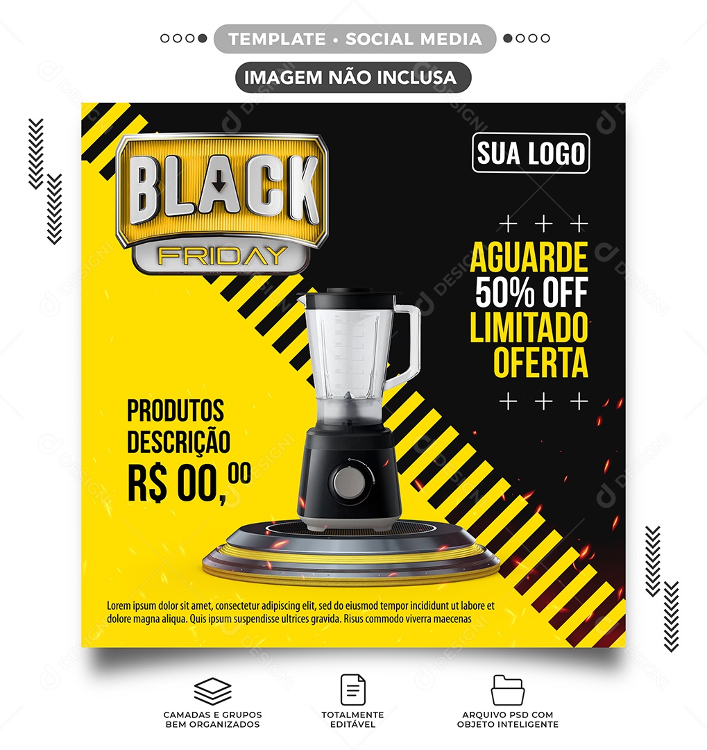 Aguarde 50% Off Eletrodomésticos Black Friday Social Media PSD Editável
