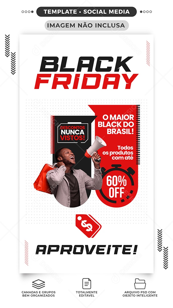 Story O Maior Black Friday do Brasil 60% Off Lojas Social Media PSD Editável