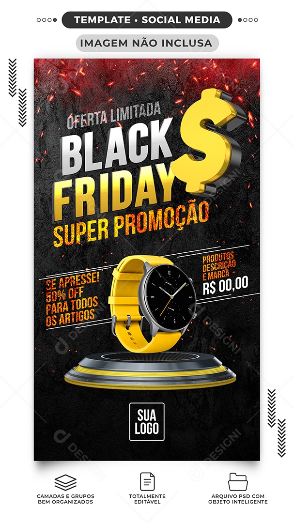 Story Super Promoção Black Friday Relógio Social Media PSD Editável