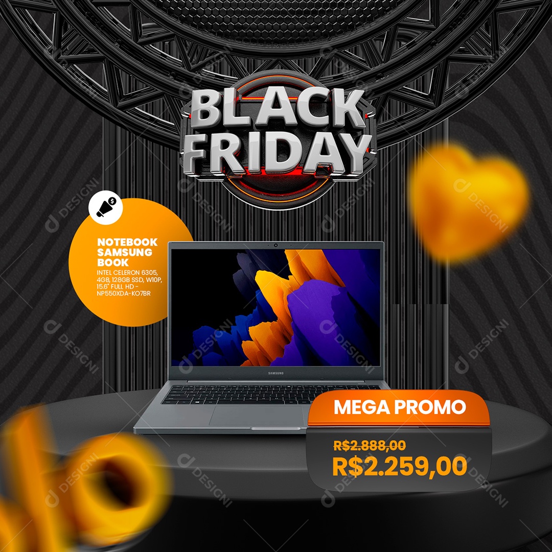 Black Friday Notebook Samsung Eletrônicos Lojas Social Media PSD Editável