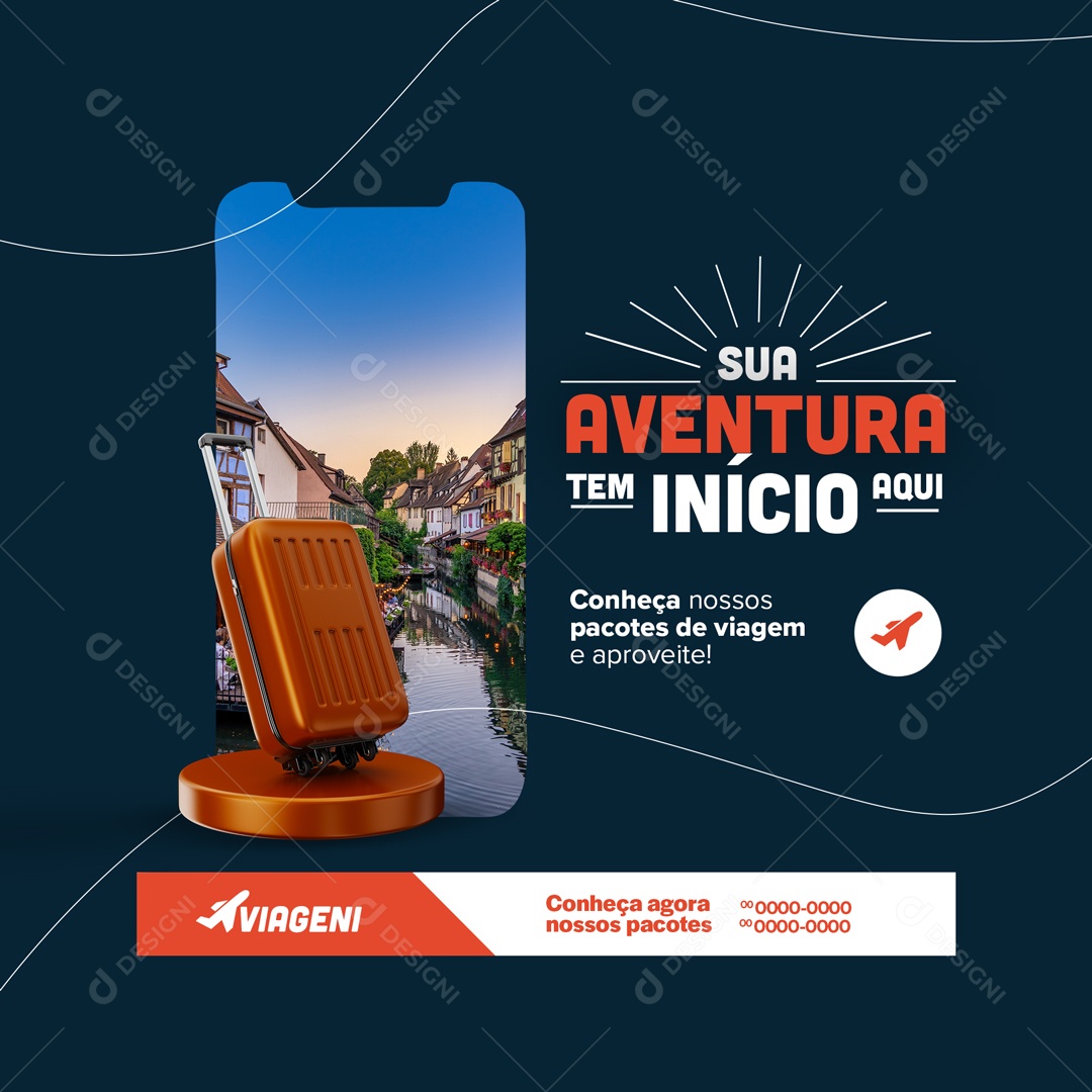 Sua Aventura Tem Início Aqui Agência de Viagens e Turismo Social Media PSD Editável