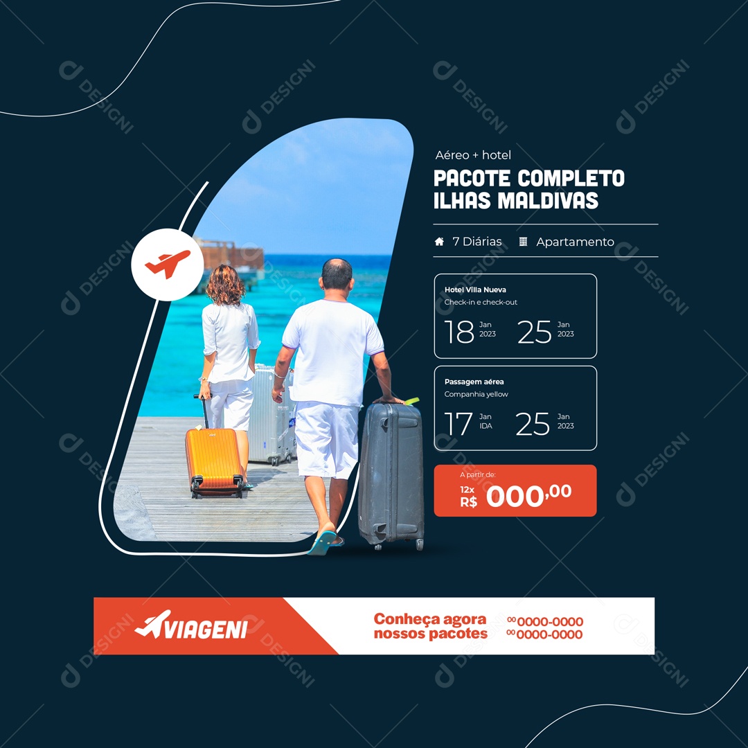 Pacotes Completo Ilhas Maldivas Agência de Viagens e Turismo Social Media PSD Editável