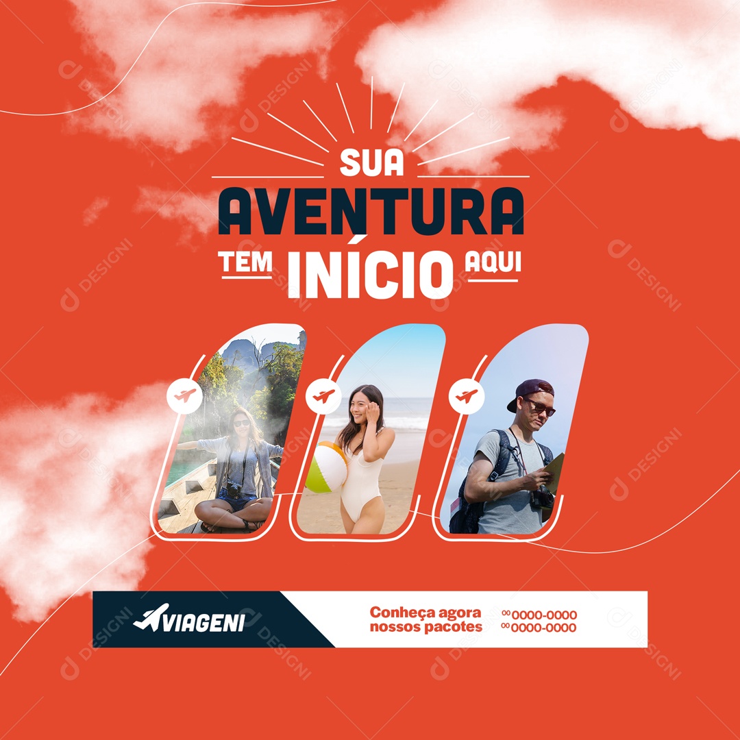 Sua Aventura Tem Início Aqui Agência de Viagens e Turismo Social Media PSD Editável