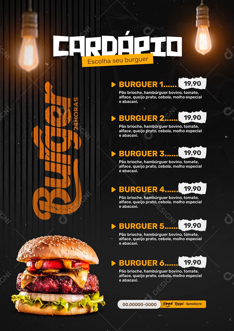 Modelo de Cardápio de Hamburgueria Escolha seu Burguer PSD Editável