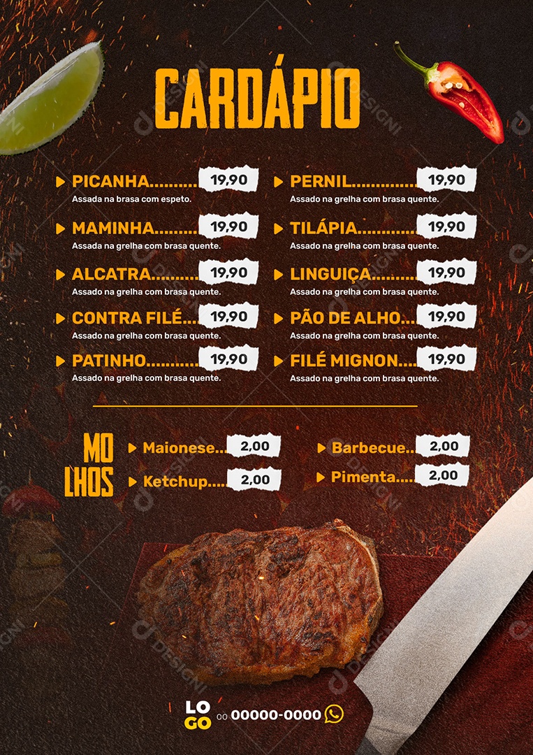 Modelo de Cardápio de Churrascaria PSD Editável