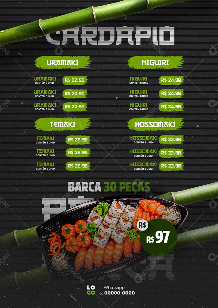 Sushi Japanese Food Menu Template Editable PSD