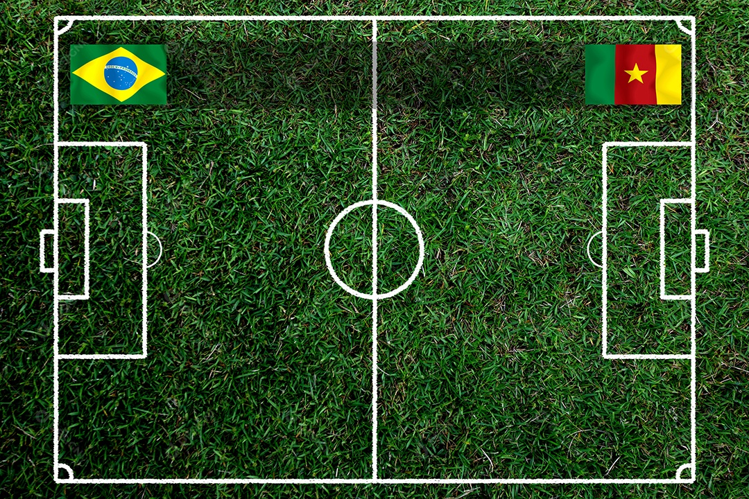 Competição da Copa de Futebol entre o Brasil nacional e Camarões nacional.