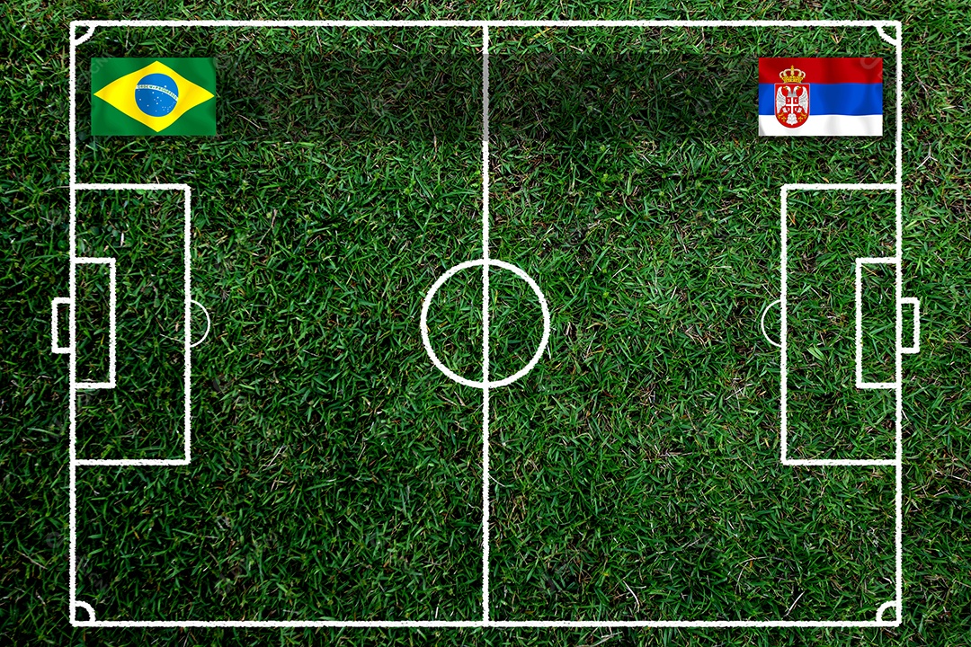Competição da Copa de Futebol entre o Brasil nacional e a Sérvia nacional.