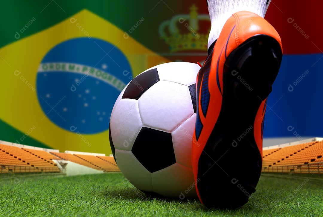 Competição da Copa de Futebol entre o Brasil nacional e a Sérvia nacional.
