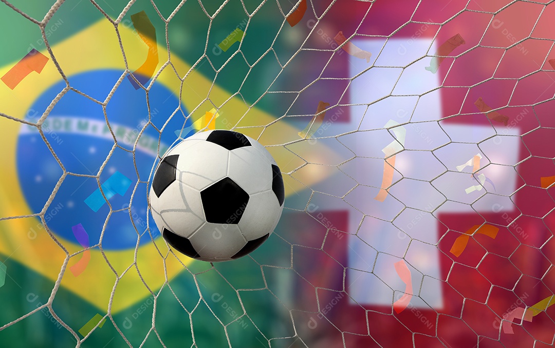 Competição da Copa de Futebol entre a nacional Brasil e a Suíça nacional.