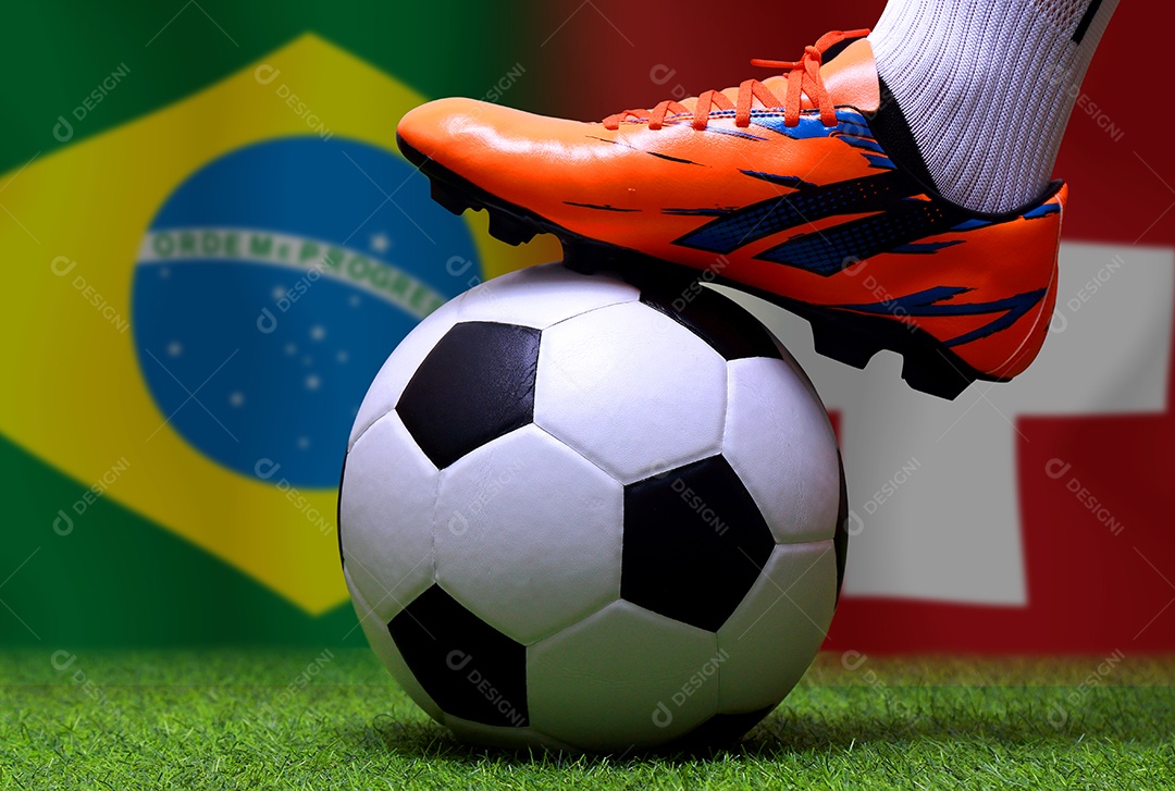 Competição da Copa de Futebol entre a nacional Brasil e a Suíça nacional.