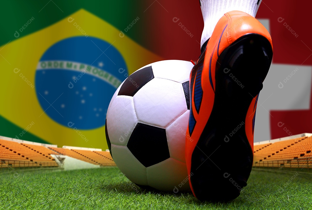 Competição da Copa de Futebol entre a nacional Brasil e a Suíça nacional.