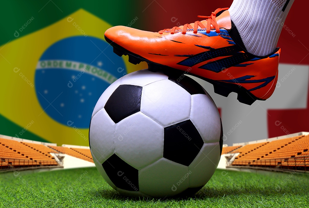 Competição da Copa de Futebol entre a nacional Brasil e a Suíça nacional.