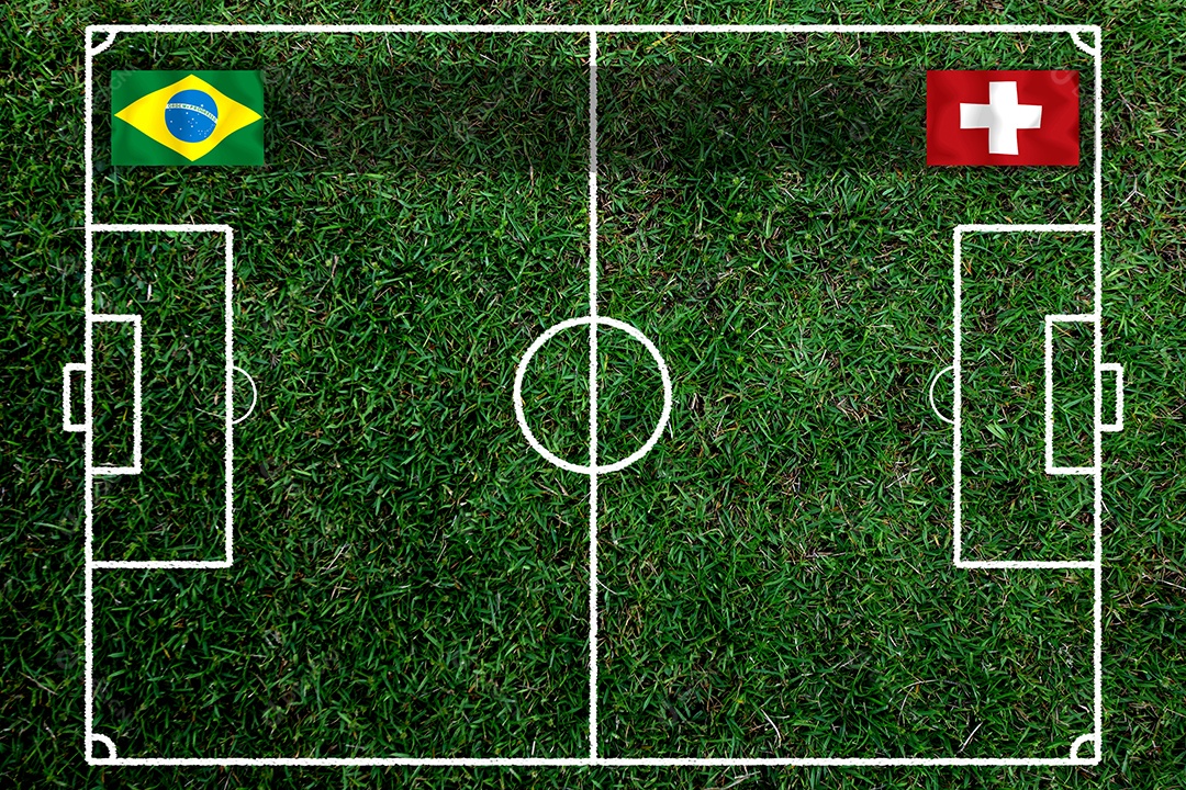 Competição da Copa de Futebol entre a nacional Brasil e a Suíça nacional.