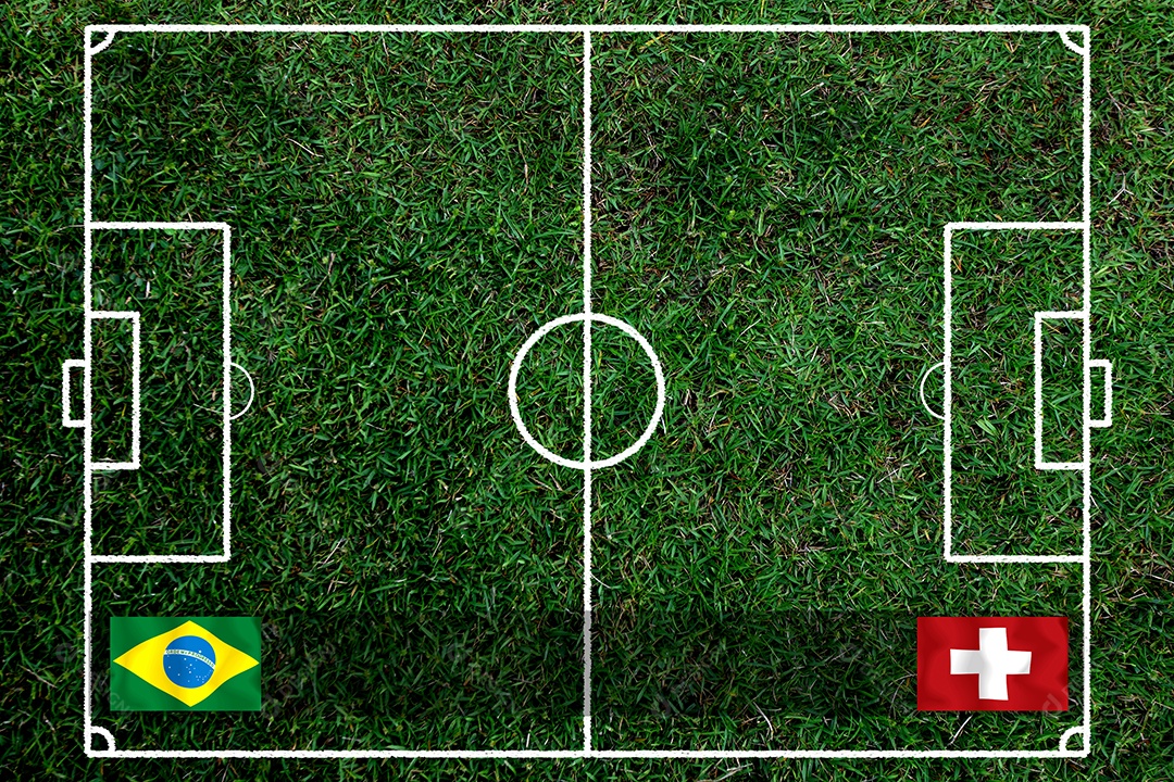 Competição da Copa de Futebol entre a nacional Brasil e a Suíça nacional.