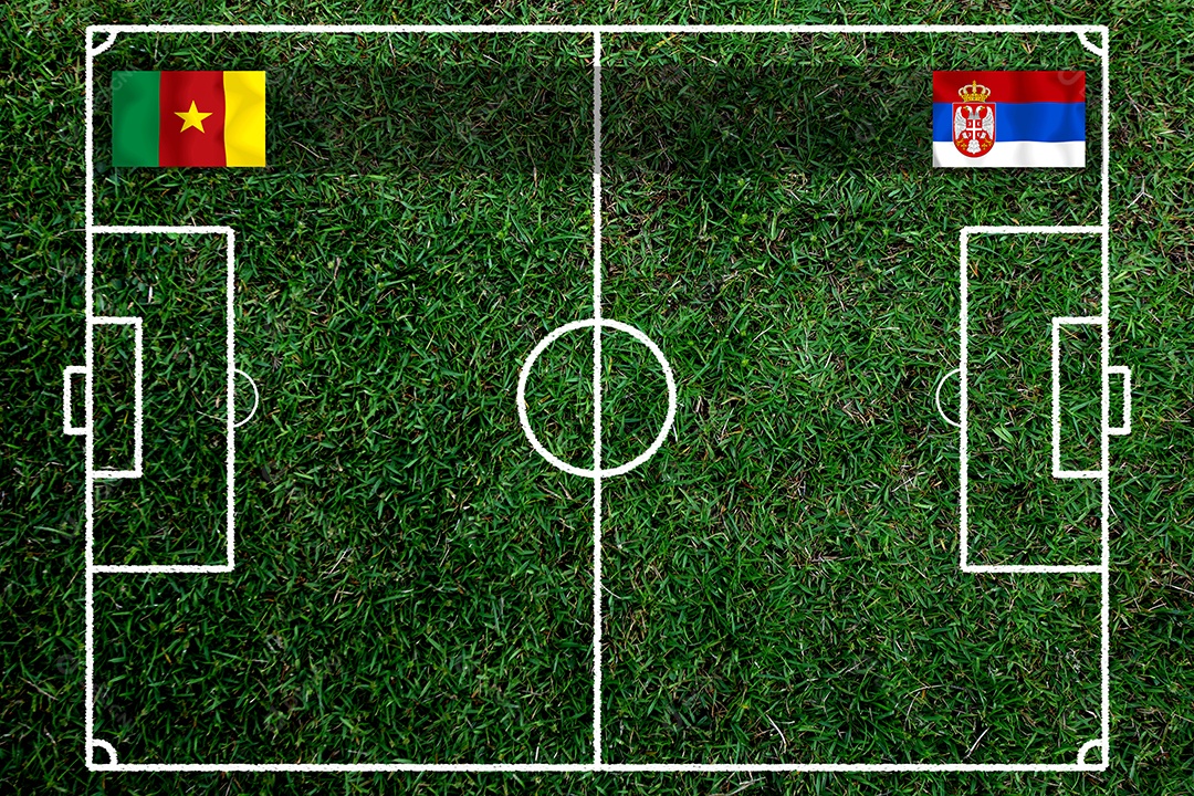 Competição da Copa de Futebol entre os Camarões nacionais e a Sérvia nacional.