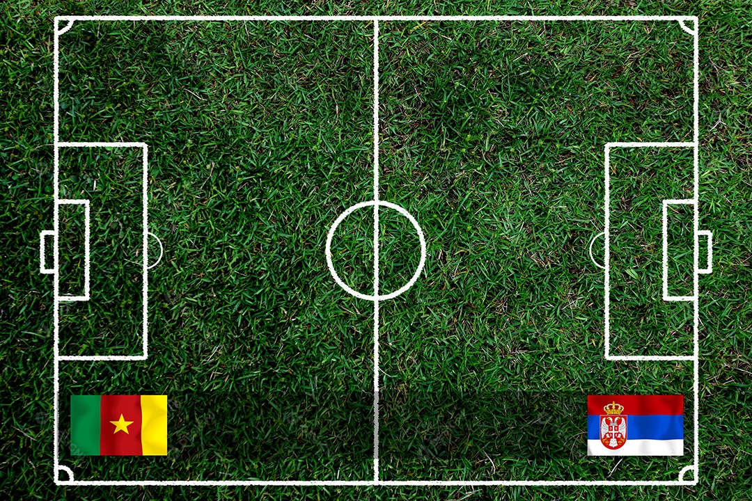 Competição da Copa de Futebol entre os Camarões nacionais e a Sérvia nacional.