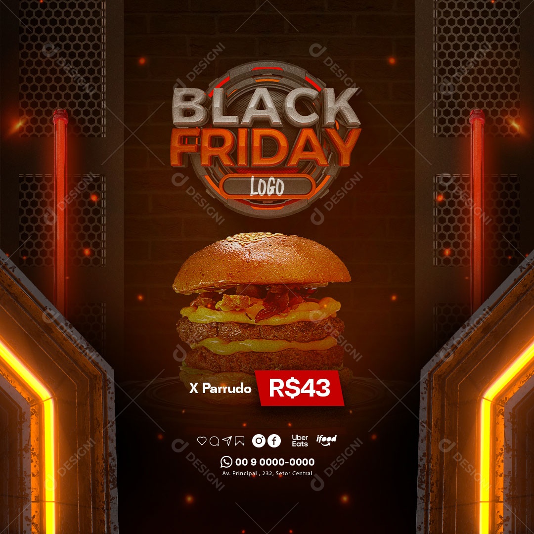 Black Friday X Parrudo Hamburgueria Social Media PSD Editável