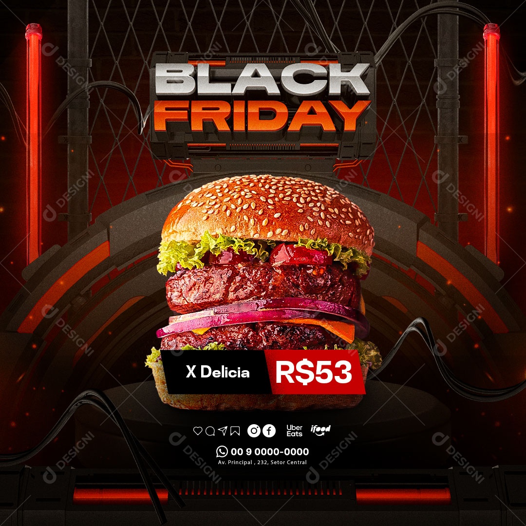 X Delicia Black Friday Hamburgueria Social Media PSD Editável