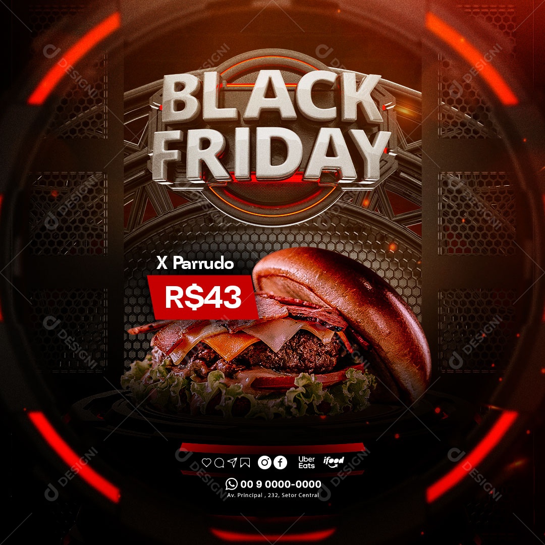 X Parrudo Black Friday Hamburgueria Social Media PSD Editável