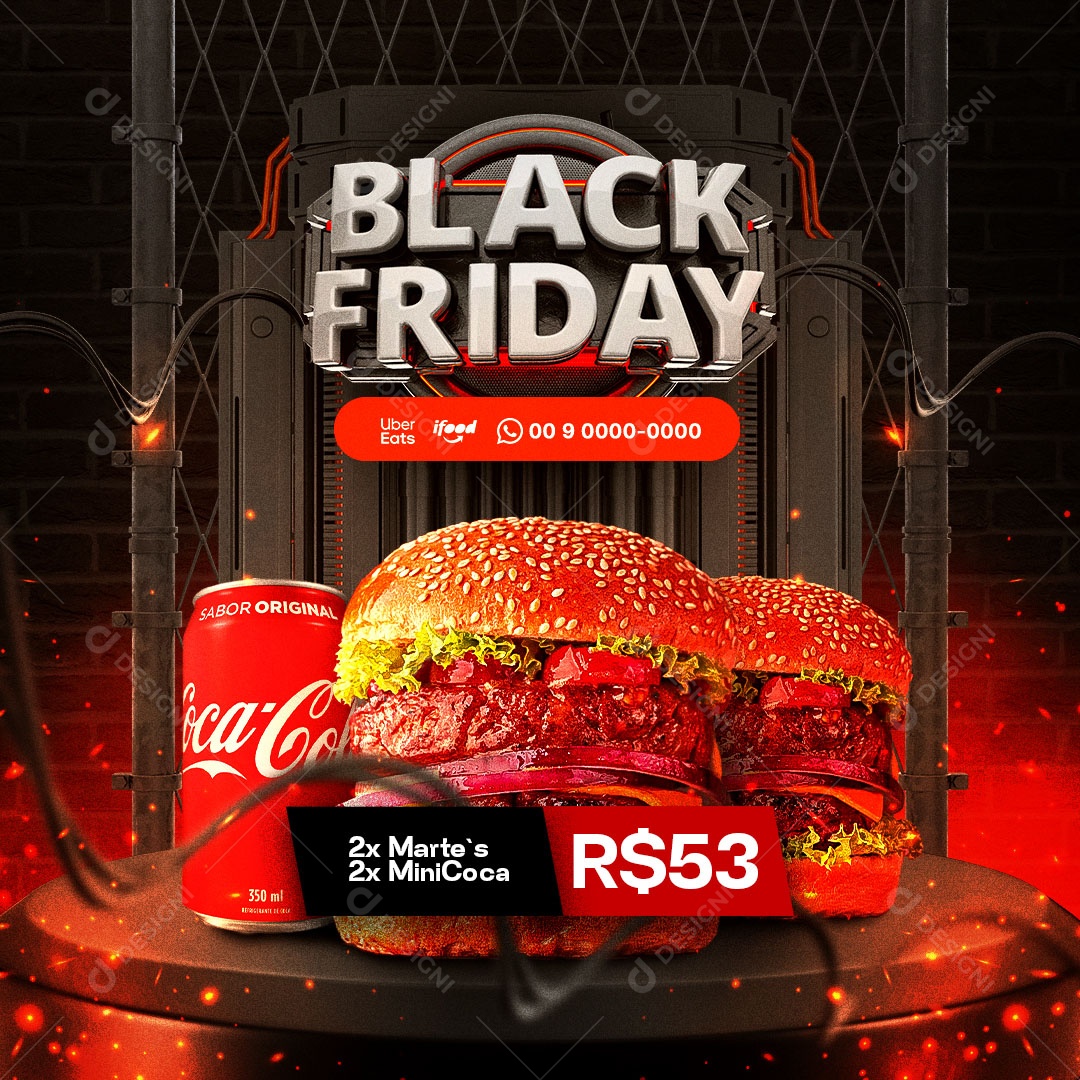 Combo  2x Mart´s 2xMini Coca Black Friday Hamburgueria Social Media PSD Editável