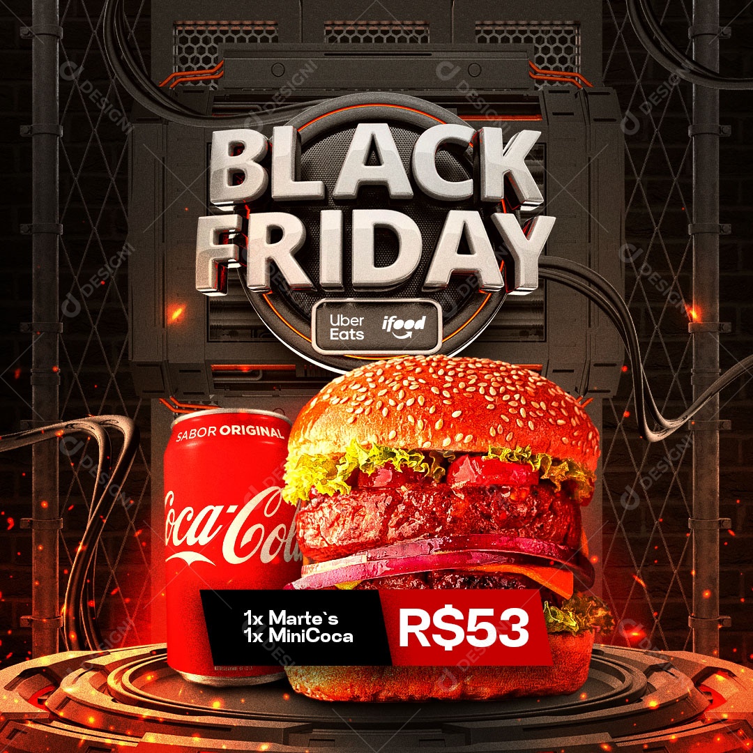 Black Friday Combo  1x Mart´s 1xMini Coca Hamburgueria Social Media PSD Editável