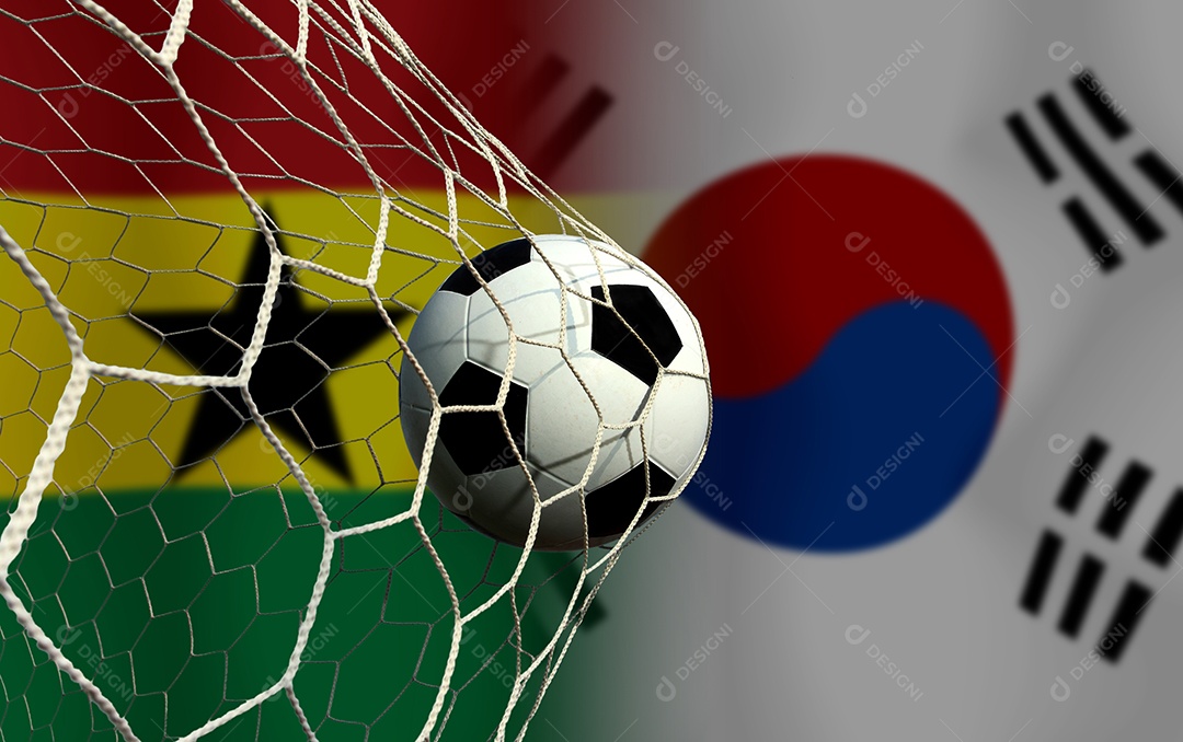Competição da Copa de Futebol entre o Gana nacional e a Coreia do Sul nacional.