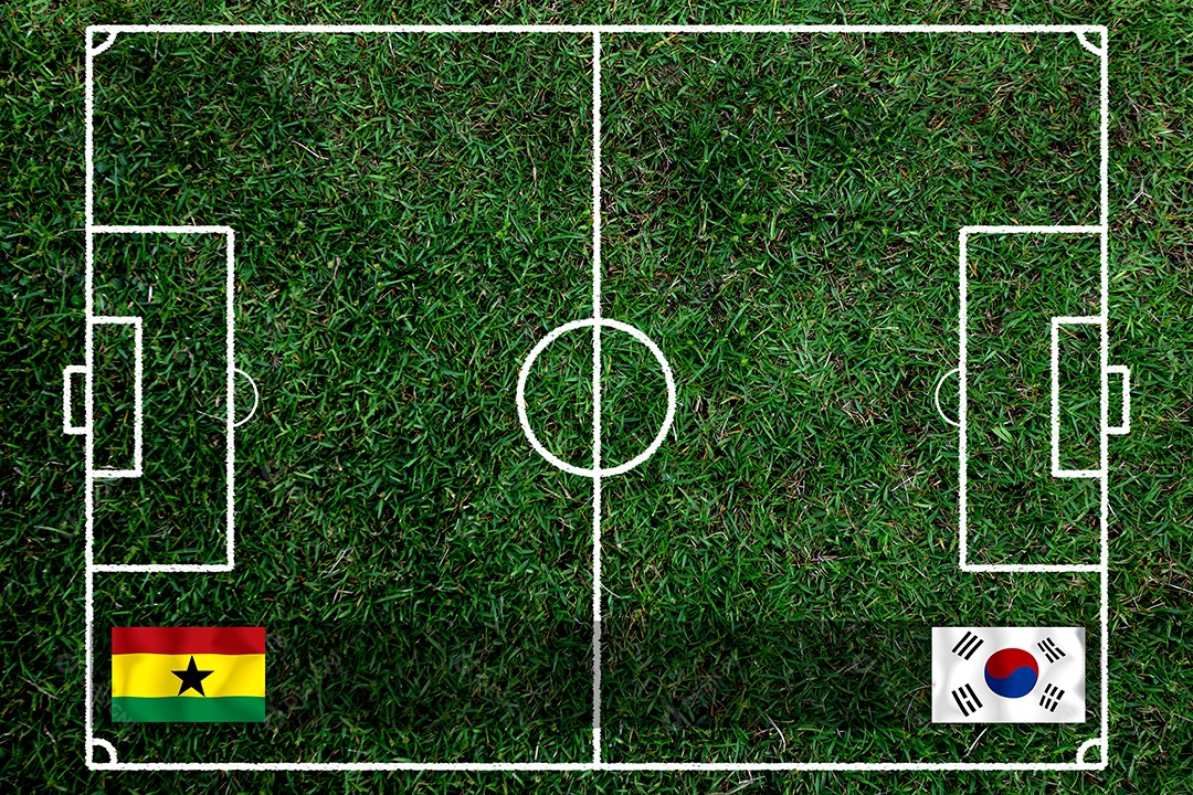 Competição da Copa de Futebol entre o Gana nacional e a Coreia do Sul nacional.