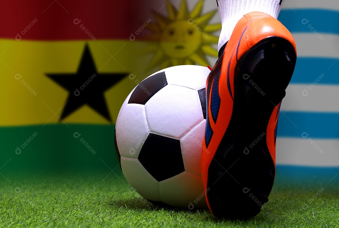 Competição da Copa de Futebol entre o Gana nacional e o Uruguai nacional.