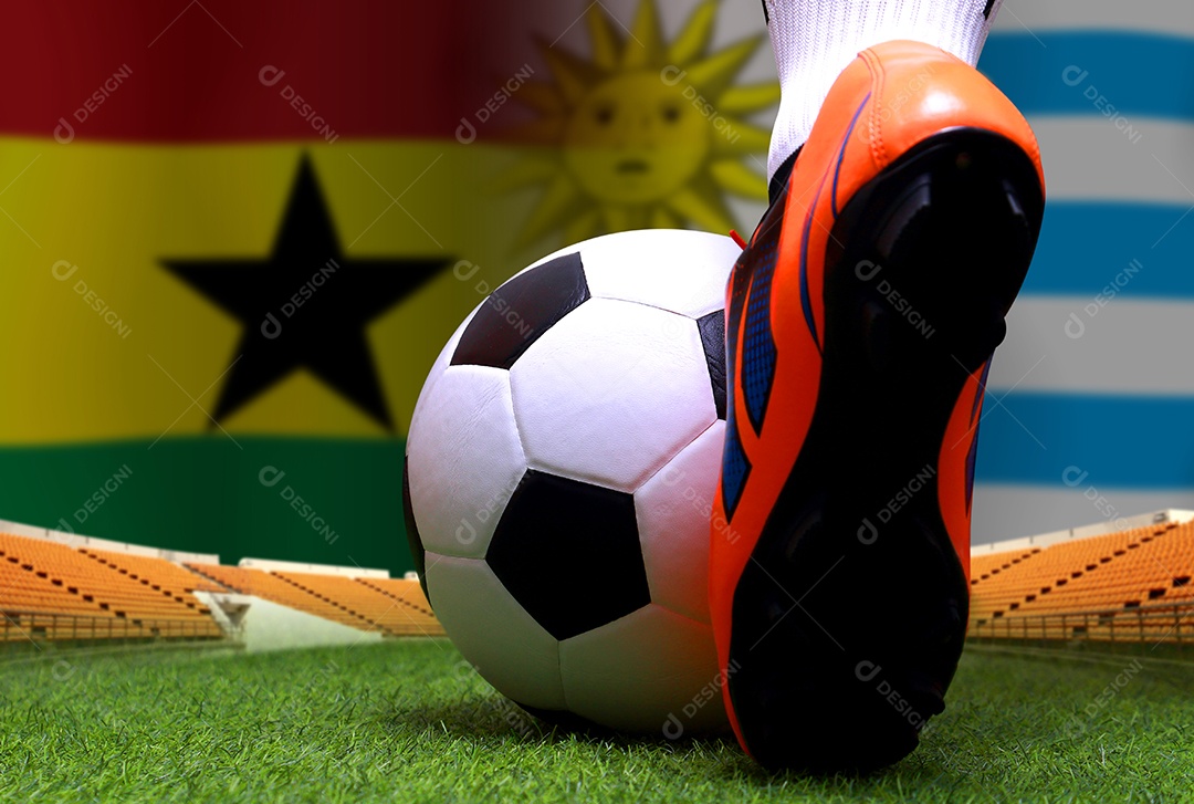 Competição da Copa de Futebol entre o Gana nacional e o Uruguai nacional.