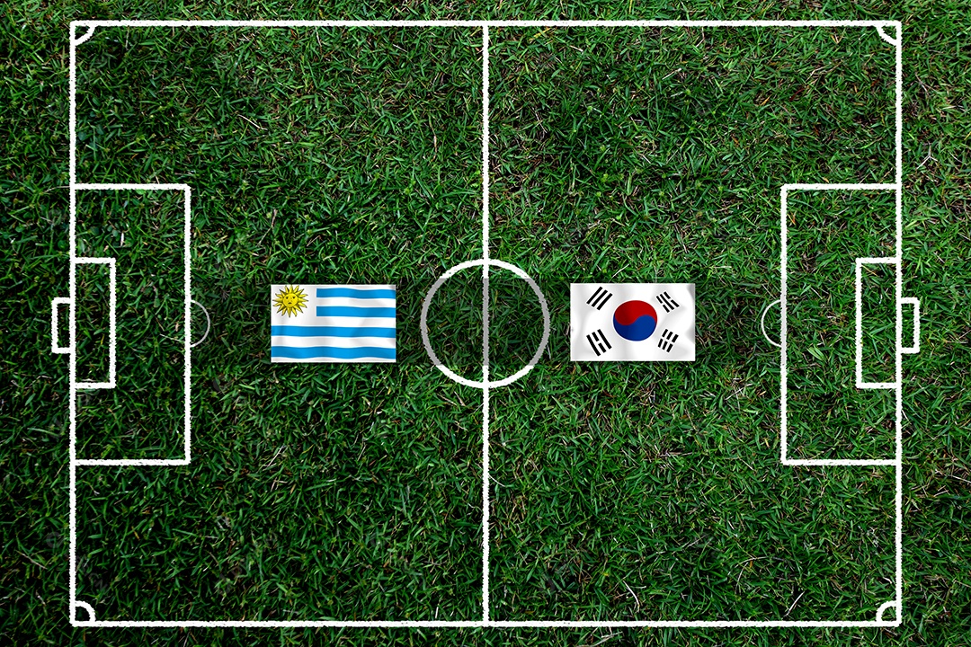 Competição da Copa de Futebol entre o Uruguai nacional e a Coreia do Sul nacional.