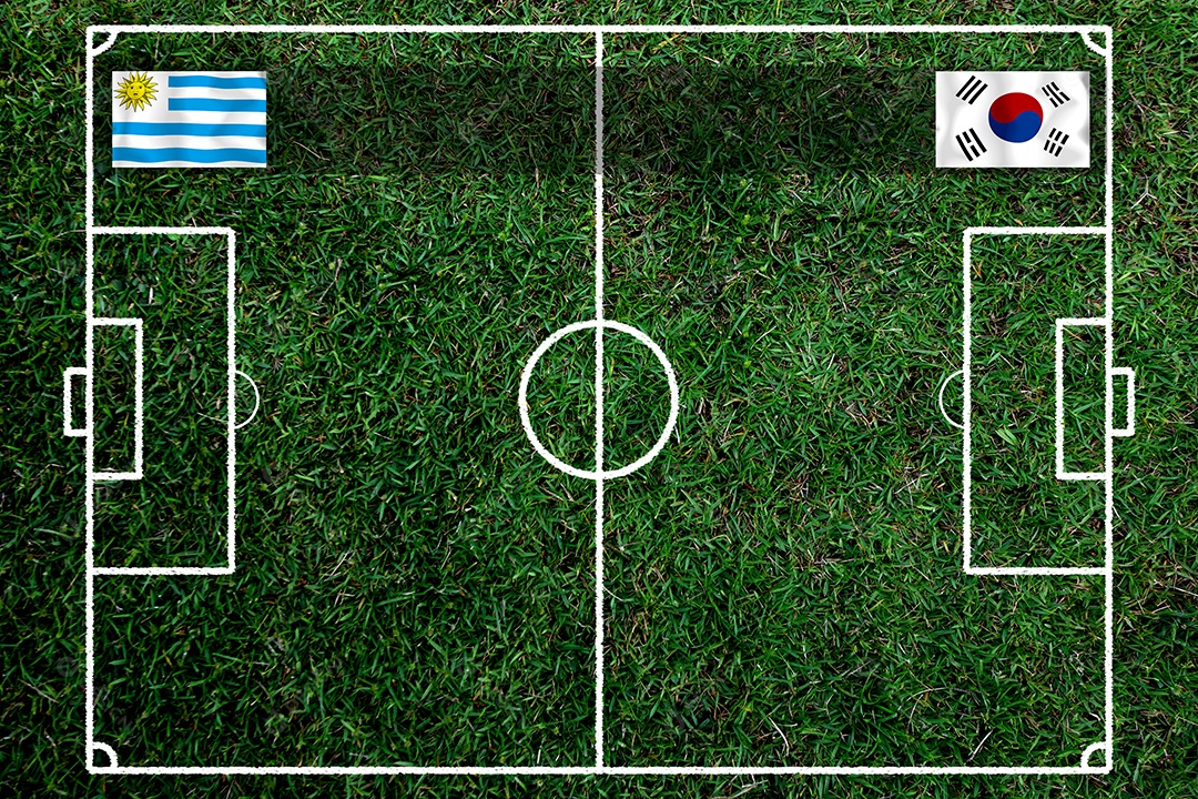 Competição da Copa de Futebol entre o Uruguai nacional e a Coreia do Sul nacional.