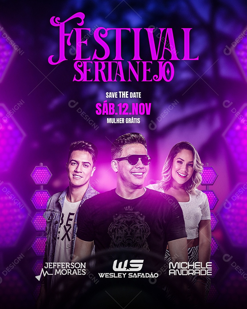 Flyer Festival Sertanejo Jefferson Moraes Wesley Safadão e Michele Andrade Social Media PSD Editável