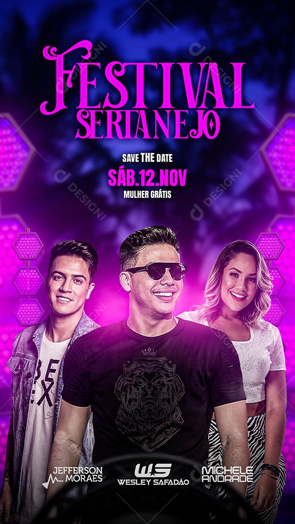 Flyer Festival Sertanejo Jefferson Moraes Wesley Safadão e Michele Andrade Story Social Media PSD Editável