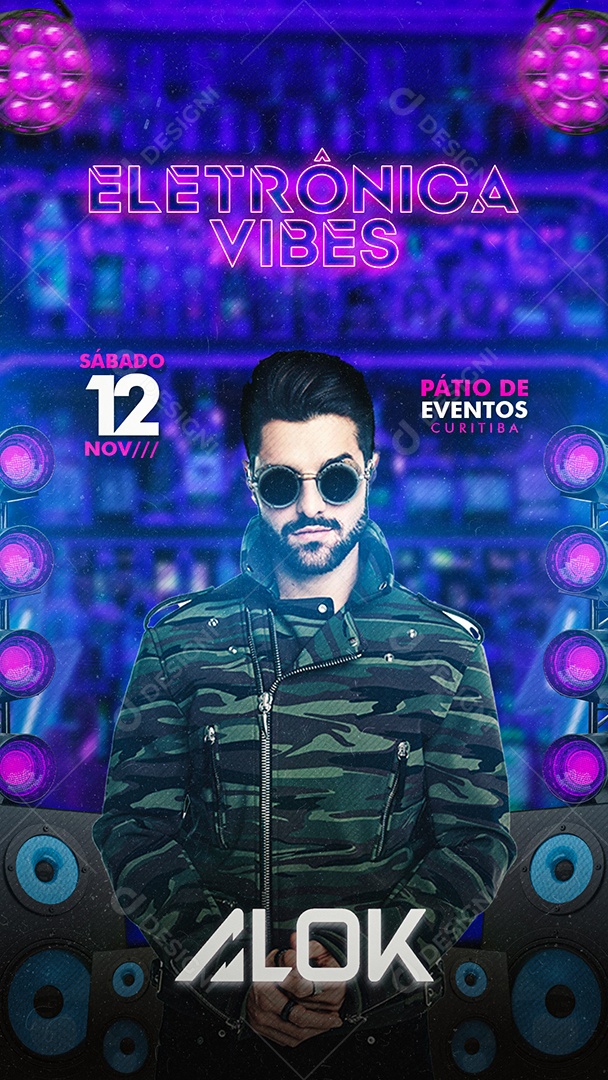 Flyer Eletróncia Vibes Dj Alok Story Social Media PSD Editável