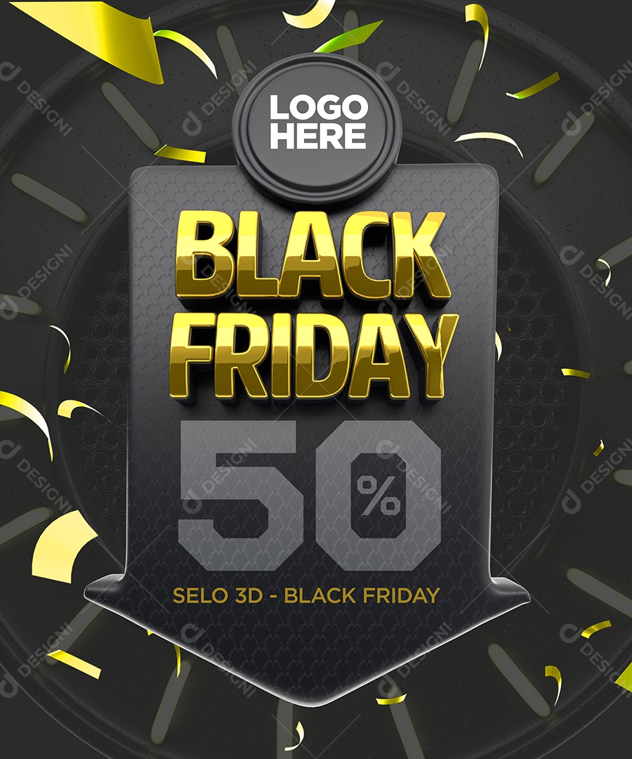 Selo 3D Black Friday 50% Promoção Lojas PSD Editável