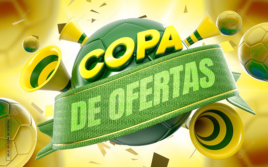 Selo 3D Copa de Ofertas Verde Amarelo PSD