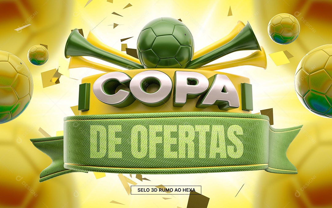 Selo 3D Copa de Ofertas Verde e Amarelo PSD