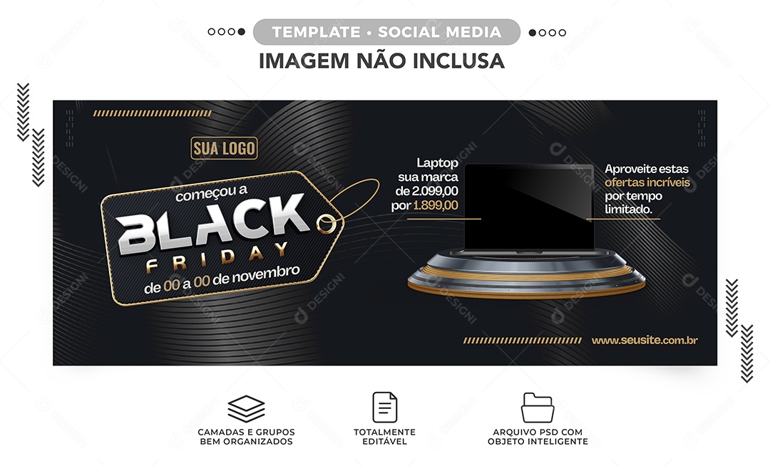 Banner Começou a Black Friday Laptop Social Media PSD Editável