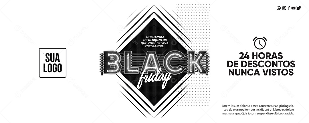 Banner Chegaram os Descontos Que Você Estava Esperando Black Friday Social Media PSD Editável